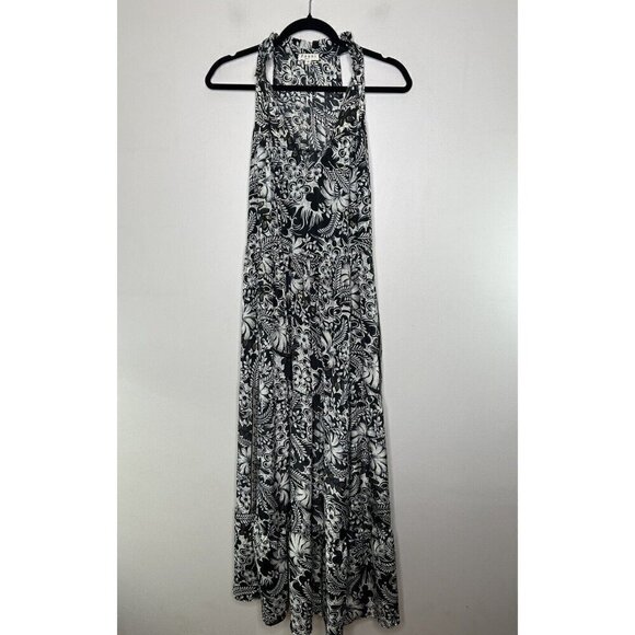Paani Black White Gold Floral Sleeveless Boho Maxi Dresss Size Small - Picture 1 of 12